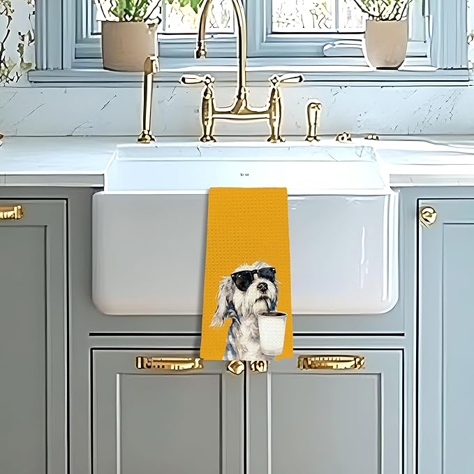 Trendy Orange Coffee Shih Tzu Kitchen Towels Decorative, Shih Tzu Gifts Hand Tea Towels for Kitchen Bar Cart, Dog Lover Mom Gifts Dish Towel Dishcloth, 16x24 Inch