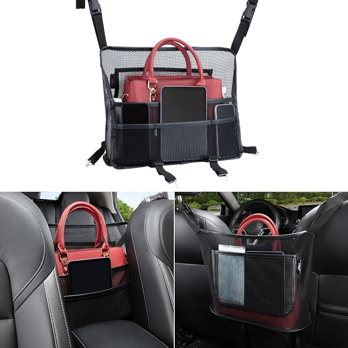 eing Car Organizers and Storage Mesh Bag, Purse Holder for Car, Car Net Pocket Handbag Holder, Automotive Consoles & Organizers, Car Back Seat Pets Kids Barrier, Car Handbag Holder for Women, Black