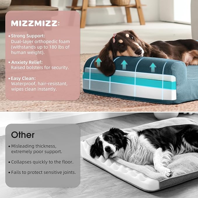 Gel Memory & High-Density Foam Orthopedic Dog Bed 28x19x6 Small | | Double Waterproof Cover | Machine Washable | Non-Slip Base | Fur-Resistant Tech Fabric