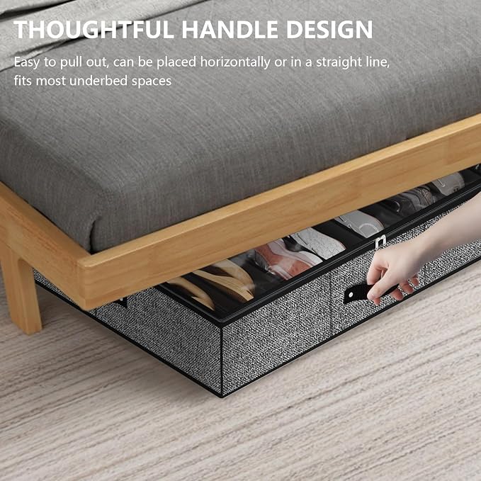 32 Pairs Shoe Organizer Under Bed, Underbed Shoe Storage Boxes Bins, Organizador De Zapatos, Extra Large Zapateras Organizer, Black, Set of 2