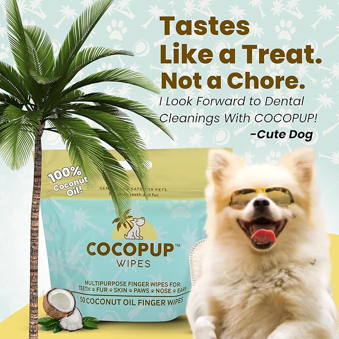 Cocopup Dog Teeth Cleaning Wipes Ear Nose Paws Fur Cleaner Pure Coconut Oil 3 Packs of 50