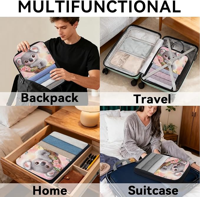 Cute Koala 6 Set Compression Packing Cubes Animals Expandable Packing Organizer for Travel Accessories Luggage Suitcase Bag