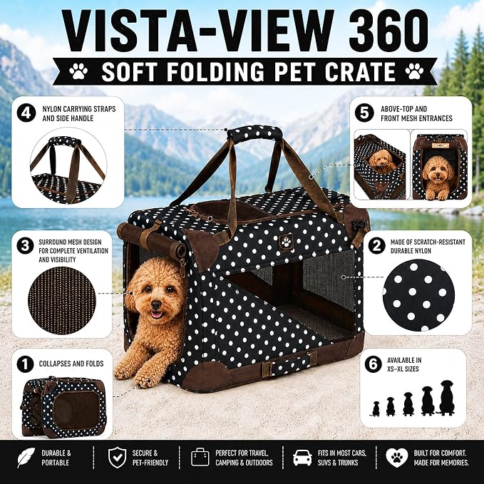Pet Life ® Vista-View 360 Degree Zippered and Collapsible Soft Folding Pet Dog Crate Travel Dog Kennel with Zippered Entrances