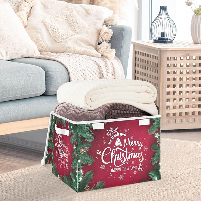 senya Christmas Storage Baskets Merry Christmas Happy New Year | Collapsible Storage Bins with Lids Boxes Clothes Baskets for Organizing