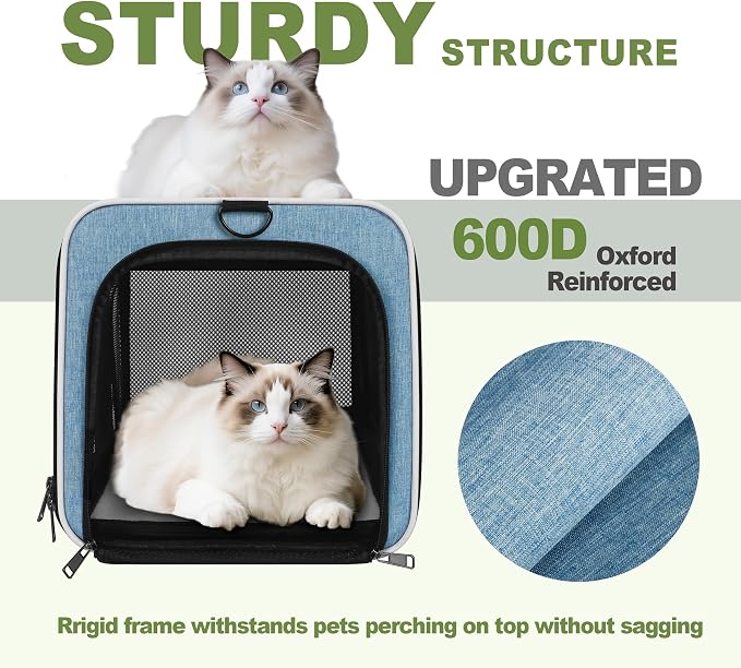 GAPZER Cat Carrier 18 x 11 x 11 Top Loading Soft Pet Travel Bag Over 15lbs | Portable Small Dog Puppy Car Travel Crate 10 lbs, Chihuahua Kennel Carry Case, Kitty Cloth Cage Medium Cat Under 25 lbs Blue