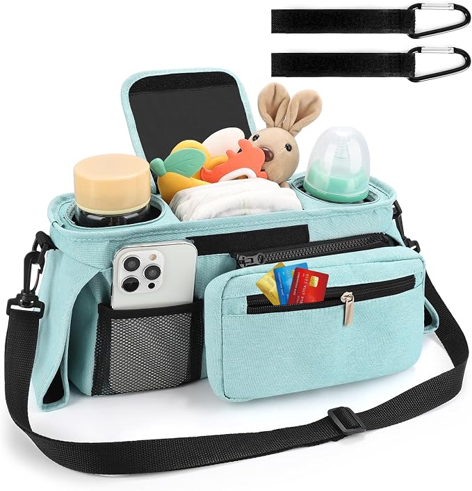 Accmor Universal Stroller Organizer with Insulated Cup Holder Detachable Phone Bag and Shoulder Strap,Stroller Bag Caddy Organizer for Uppababy, Baby Jogger, Britax Strollers