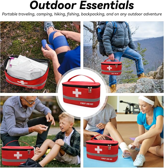 Faylapa Empty First Aid Bag, 10.2x5.5x5.5 inches Portable Outdoor First Aid Medical Storage Bag, Multi-Function Emergency Medicine Storage Organizer for Home Outdoor Travel Car Camping Hiking