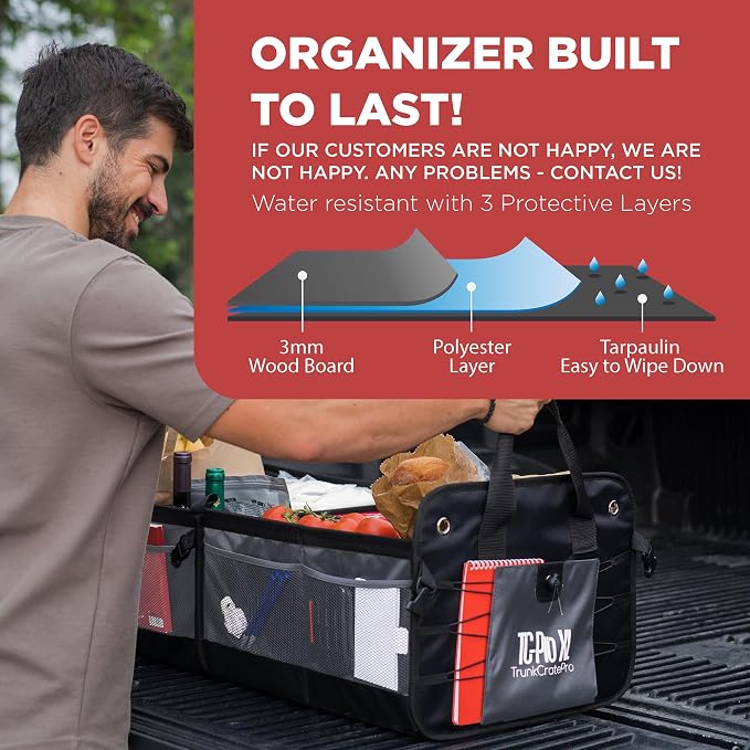 Car Trunk Organizer for SUV, Truck & Auto Cargo Storage, Foldable, Grey, XL | Fits Cars, SUVs & Trucks • 6 Adjustable Compartments • Non-Slip Base & Straps • XLCargo Storage • 11 Pockets • Travel Use