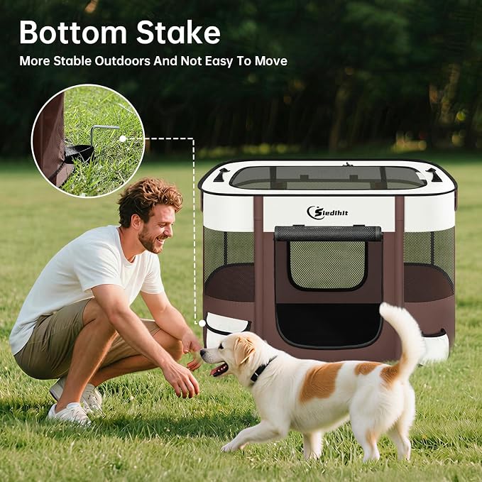 Siedihit 31" Dog Playpen,Cat Puppy Pen, Pet Portable Crate Indoor Outdoor | Durable Travel Camping Use,Foldable Dog Kennel Tent Cage for Rabbit Small Animals with Carrying Case(Brown, Medium)
