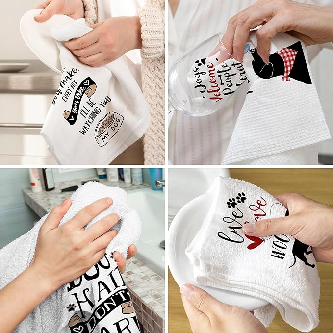 Bonsai Tree Dog Kitchen Towels Set of 4, Dog Mom Gifts for Women, Funny Cute Housewarming Dish Tea Hand Towels for Housewarming Gifts Kitchen Decor