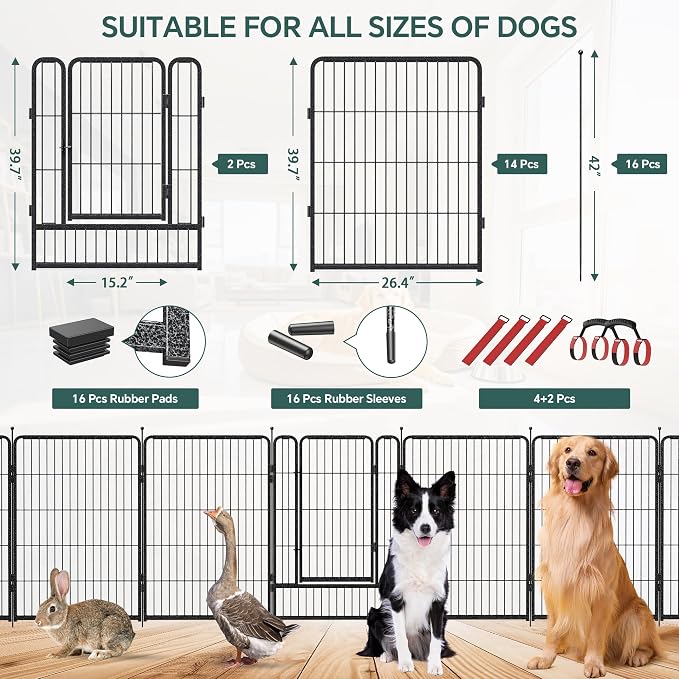 Musen Dog Playpen Outdoor, 16 Panels Dog Pen 40" Height Dog Fence Exercise Pen with Doors for Large/Medium/Small Dogs, Portable Pet Playpen for Yard, RV, Camping, Hammer Paint Finish