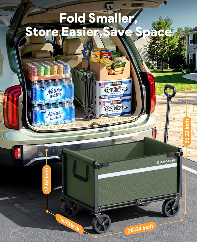 Collapsible Wagon Cart with Wheels, 220LBS for Grocery Shopping Camping | 110L Capacity Wagons Carts Foldable,220LBS Heavy Duty Wagon Carts, Lightweight Portable Utility Cart,All-Terrain Wheels