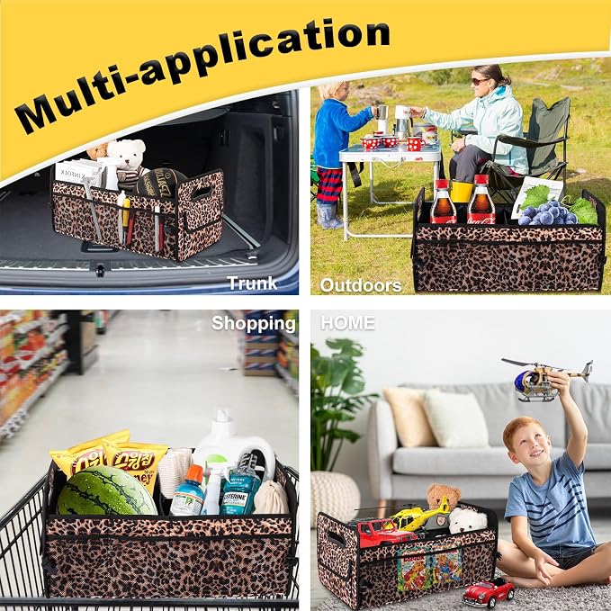 Car Trunk Organizer, Collapsible Car Organizers and Storage Leopard print | Sturdy, Large Capacity, Clean Decor, Multi Compartment Container Box, Adjustable Car Accessories for SUV Sedan Truck