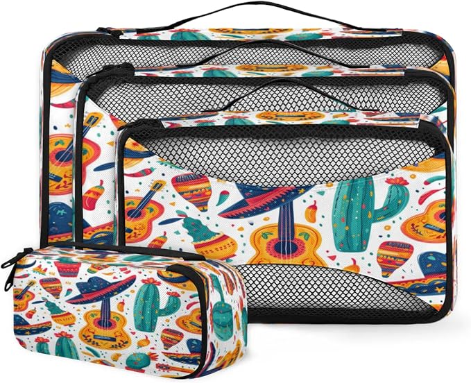 Packing Cubes for Travel, Wild Tropical Cactus Travel Luggage Packing Organizers for Women Men, Large Custom Toiletries Bag for Clothes Shoes, Cowboy Hat