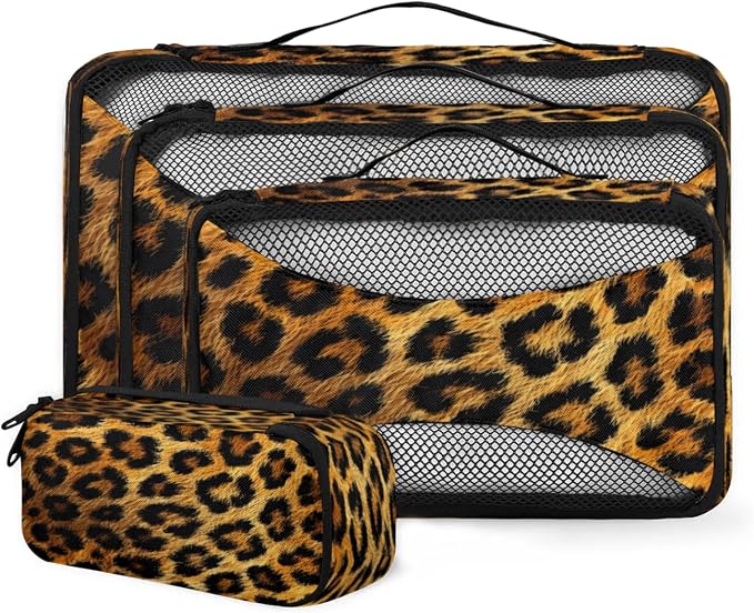 4 Set Packing Cubes for Travel, Animal Print Leopard Skin Packing Cubes for Women, Travel Luggage Packing Organizers, Packing Cube Set, Leopard Print