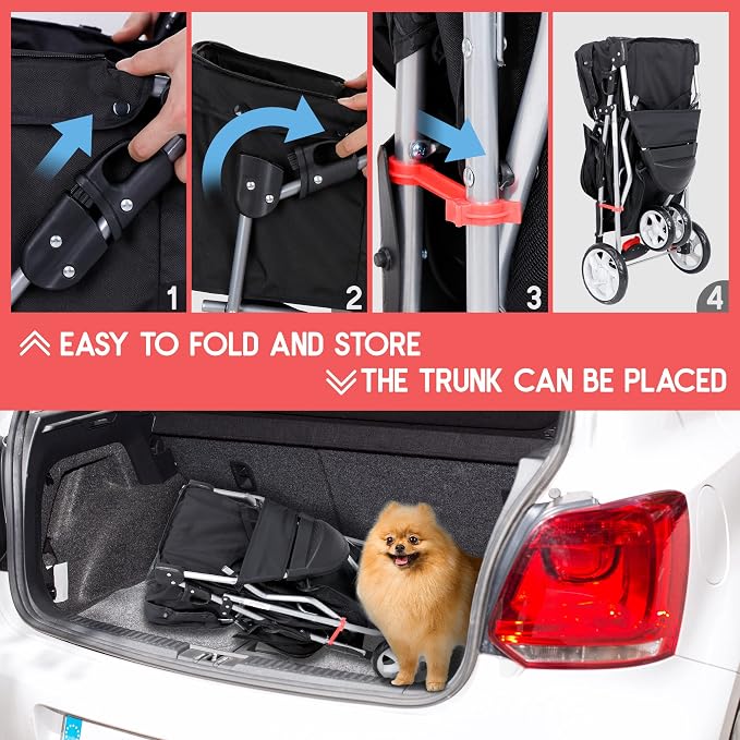 ZENY Pet Stroller for Small/Medium Dogs and Cats Foldable Dog Stroller | 3 Wheels, Pet Strolling Cart, Dog Travel Carrier with Storage Basket, Cup Holder, Black