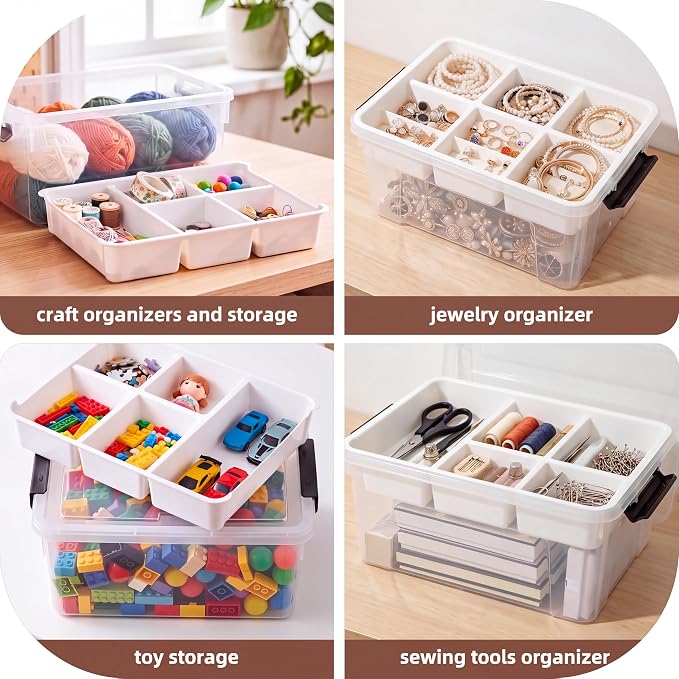 AREYZIN 17QT Clear Craft Organizers and Storage Box with Removable Tray | Stackable Art Supply Organizer for Sewing Supplies, Beads & Craft Tools, Play-Doh, Markers and Coloring Books