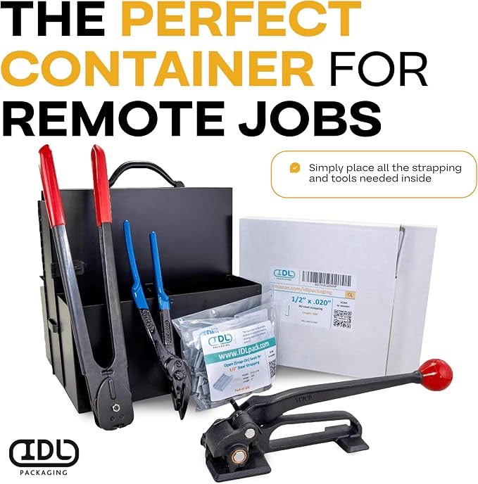 IDL Packaging Strapping Cart & Dispenser for Steel, PET & PP Mini Coils | CA-920 for All Types of Mini Strapping Coils - Multi-Functional Box/Case - Spacious Storage Tray for Tools, Seals & Gloves