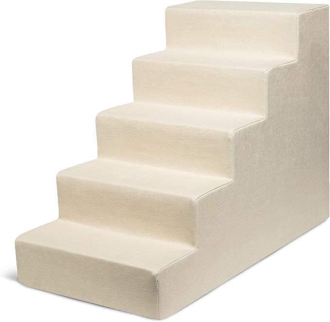 Best Pet Supplies Dog Stairs & Steps - Foam Steps for Small Dogs & Cats, Non-Slip Indoor Balanced Pet Step Support, Dog Ramp, No Assembly, Ivory, 5-Step (22.5-inch Height)