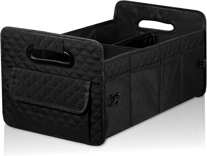 Car Trunk Organizer for SUV, Collapsible Car Storage Organizer Large Black | Sturdy, Strong Capacity, Diamond Decor, Multi Compartment Container Box Adjustable Car Accessories for Sedan Truck
