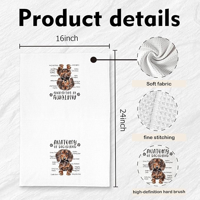Dachshund Dog Kitchen Towels, Dachshund Lovers Hand Dish Towels for Women & Men, Dog Anatomy Tea Towel for Home Kitchen & Bathroom
