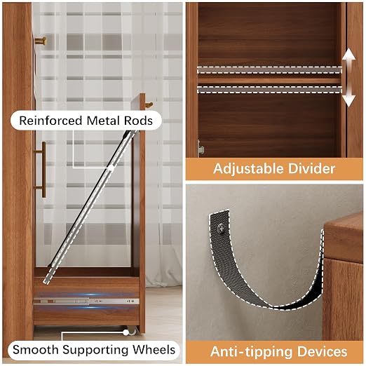 13 Gallons Pull Out Trash Can Cabinet with Storage, Fluted Pet Proof Trash | Kitchen Trash Cabinet with Adjustable Shelf & Drawer, Hidden Garbage Can Cabinet for for Laundry, Living Room