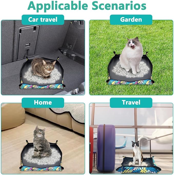 BNOSDM Travel Litter Box for Cats Portable Litter Boxes Kit Foldable Litterbox with Scoop Bowl Waterproof & Non-Stick for Car, Hotels, Outings, Temporary Stays