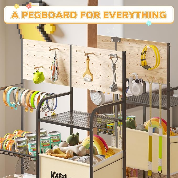 Dog Toy Basket with Pegboard, Dogs Toy Bin with Storage Organizer, All-in-One Dog Stuff Box & Essential Holder, Perfect Basket for Dog Toys in Living Room, Great Gifts for Pet Lovers, Black