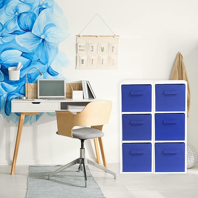 Simple Houseware 11-Inch Foldable Cube Storage Bins, Dark Blue, 6-Pack | Lightweight & Durable Structure Fabric Cubes Organizer for Closet or Shelves