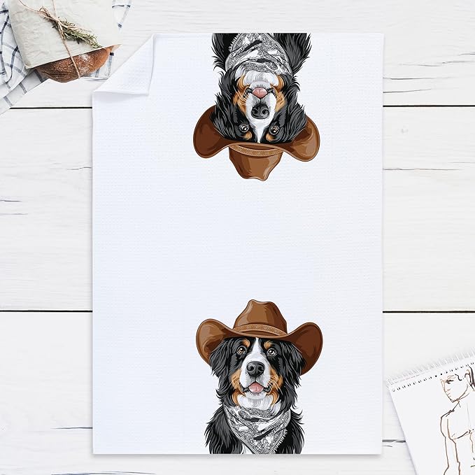 Cabana Bro Bernese Mountain Dog Gifts Kitchen Towels, Bernese Mountain Dog Gifts for Women Decorative Hand Towels for Bathroom, Funny Western Cowboy Berner Dish Tea Towels for Kitchen, 16x24 Inch