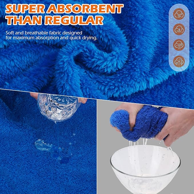 EXPAWLORER Soft Dog Bathrobe with Hood, Super Absorbent & Quick-Drying Dog Towels, Cozy Drying Coat for After Bath,Swimming, Blue XL