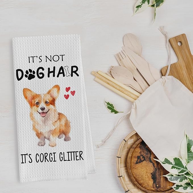 Corgi Gifts Dish Towels Set - Corgi Gifts Decorative Waffle Weave Kitchen Towels, Dog Lover Gift Hand Towel, Dog Mom Tea Towel (16×24 Inches Set of 2)