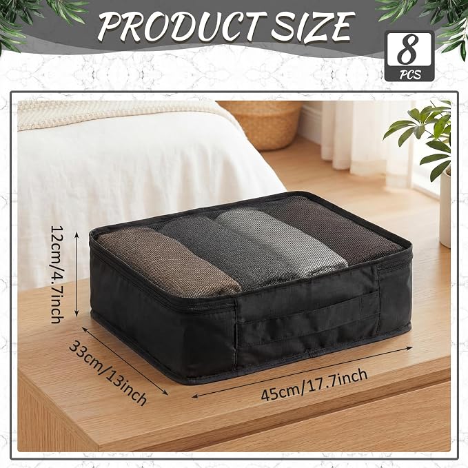 Silkfly 8 Pcs XL Packing Cube for Travel Luggage,Simple,Black | 17.7 x 13 x 4.7, Same Size, Black Suitcase Storage Organizer Set, Reusable Mesh Clothes Cube for Hiking Camp Family Accessory