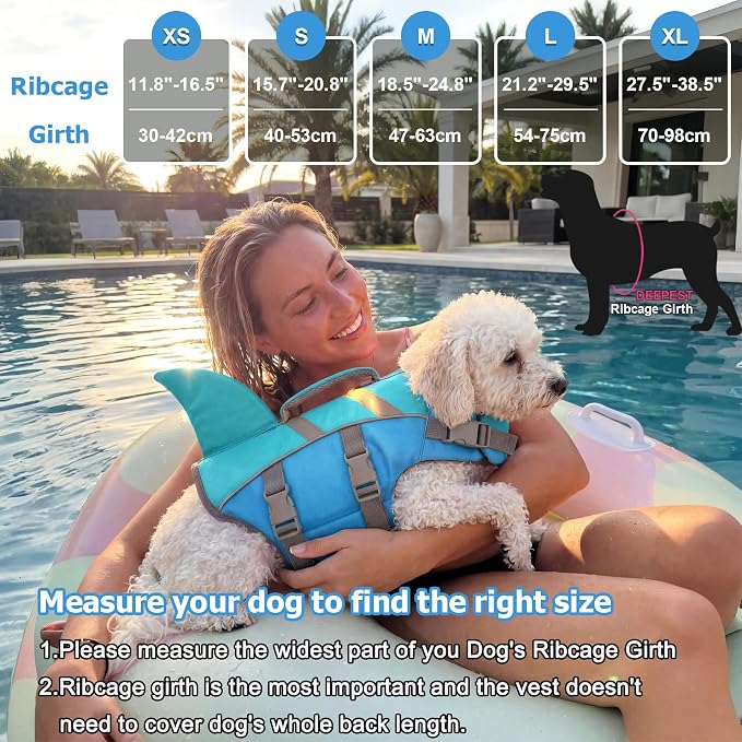Dogcheer Harness-Style Dog Life Jacket Shark, Dog Life Vest - Pine Grn,L | Reflective Puppy Swim Vest for Swimming Boating, High Buoyancy Adjustable Dog Water Vest for Small Medium Large Dogs