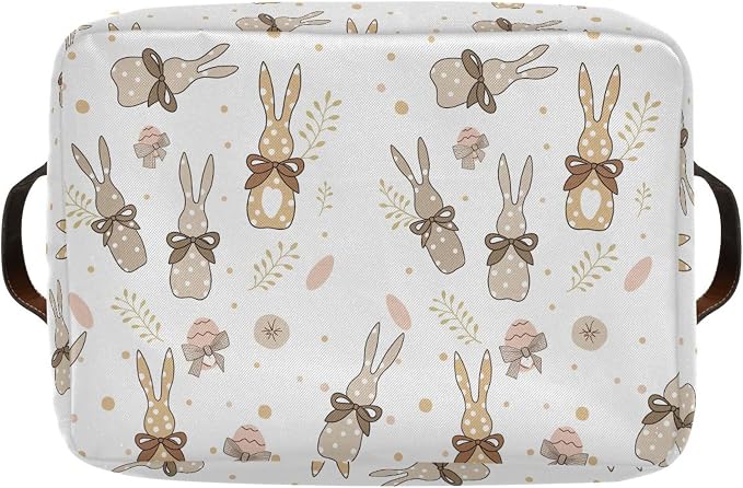 Happy Easter Day Eggs Bunny Storage Basket Fabric Laundry Baskets Easter Rabbit Peeps Spring Flowers Storage Boxes Organizer Bag for Baby Cloth Toy Book Storage Cubes Shelf Closet Bins 16×12×8 Inches