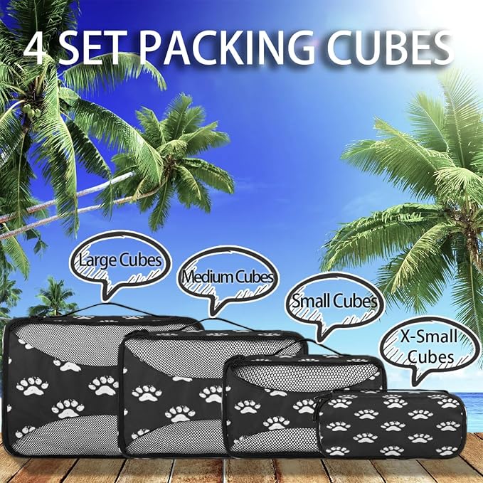 Packing Cubes for Travel, Paw Print Travel Luggage Packing Organizers for Women Men, Large Custom Toiletries Bag for Clothes Shoes, Cute Dog Cat Paw