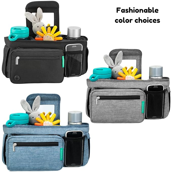 Swanoo Stroller Caddy Organizer, Cup Holder, Wipes Pocket, Non-Slip, Black