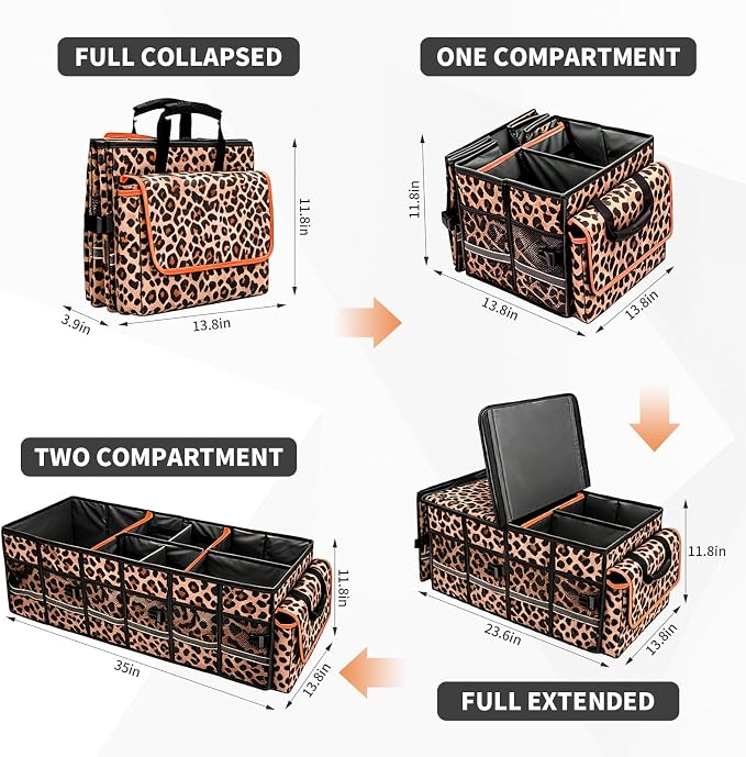 GDNasist Car Trunk Organizer and Storage for Car, SUV & Sedan, Large | Collapsible Trunk Organizers with Lid & Removable Cooler Bag, Car Accessories, Removable Dividers for Custom Space, Interior
