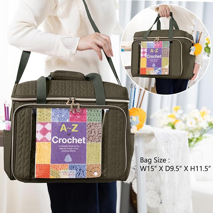 MYBAGZING Large Yarn Storage Bag,Crochet Bag Organizer,Yarn Bags for Crocheting,Crochet Storage Bag with Pockets for Crochet Hooks, Crochet Accessories,Knitting Bags,Gifts for Crocheters