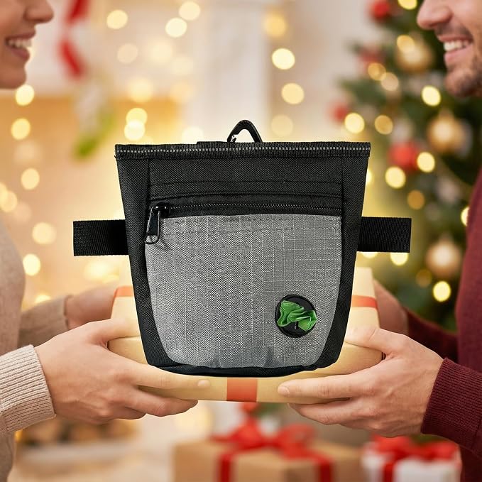 Dog Treat Pouch, Durable Training Tool for Pet Training & Puppy Training Treats (Black-Gray)