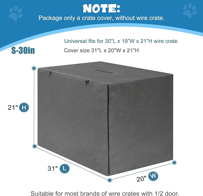 Deblue 30 Inches Dog Crate Cover, Durable Polyester Indoor Pet Kennel Cover | Fit for 1 2 Doors Standard Wire Cage (Grey)