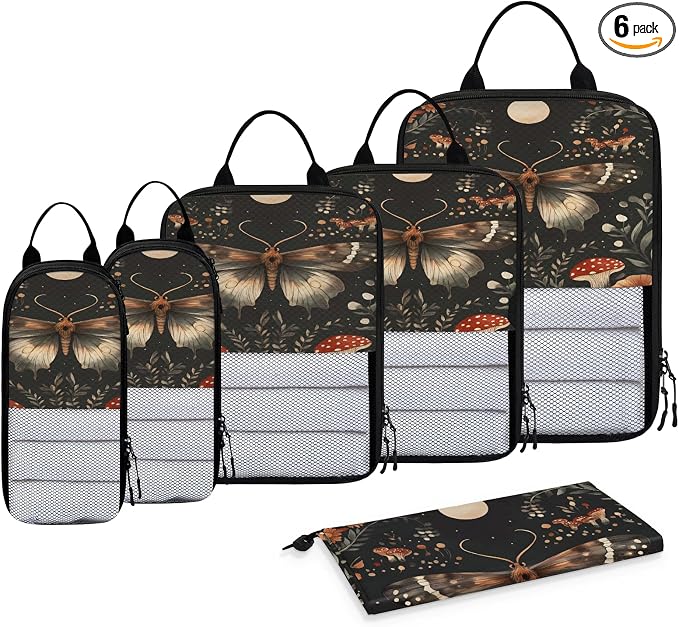 Butterflies 6 Set Compression Packing Cubes Animal Expandable Packing Organizer for Travel Accessories Luggage Suitcase Bag