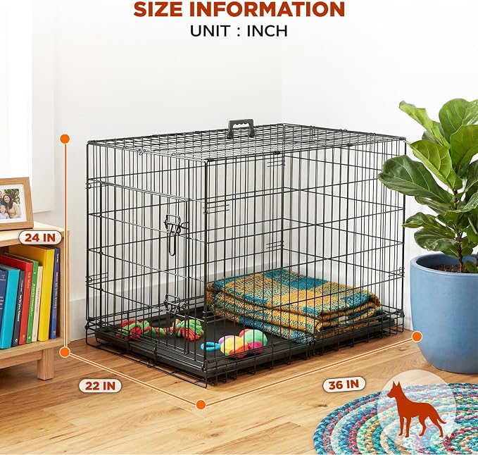 BestPet | Dog Crate | 36" | Black | Foldable Metal Kennel with Single Doors, Secure Slide-Bolt Latches, Leakproof Tray | Portable Dog Cage for Medium Sized Breeds | for Travel, Indoor & Outdoor Use