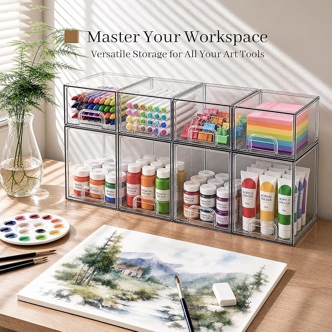 Clear Stackable Storage Drawers, Baby Bottle Organizer, Easily-Access Makeup Organizer, Durable Containers for Bathroom Countertop, Pantry and Medicine Cabinet Organizer