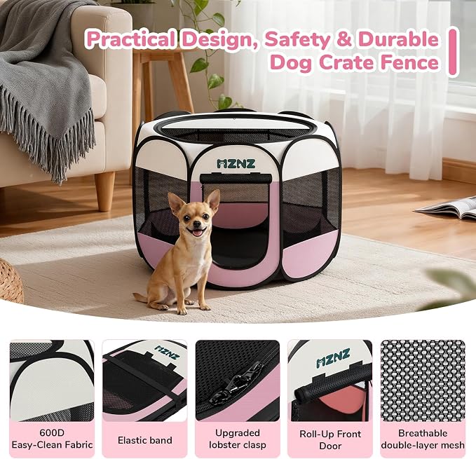 Dog Cat Small Animal Puppy Playpen Crate, Small, Pink | Portable Pop Up Pet Cage Enclosure Tent Kennel Indoor Outdoor with Carrying Case, No Assembly, Camping Use