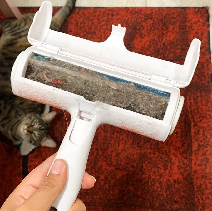 Pet Hair Remover Tool for Dog or Cat on Carpet Couch Furniture Clothes Car (Light Blue), Compact Reusable Lint Roller w/Upgraded Handle for Comfort and Durability