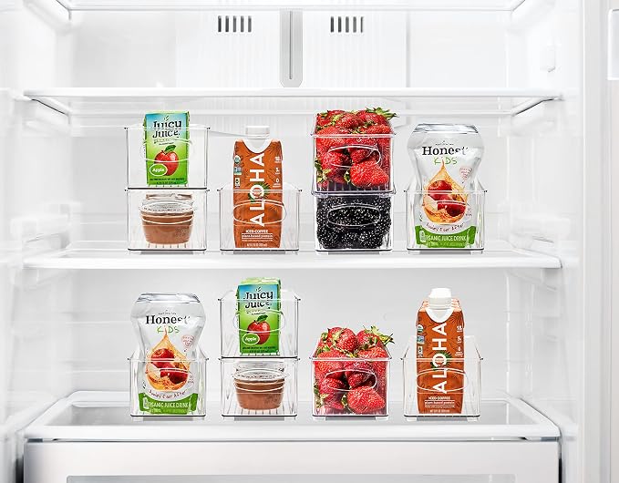 Sorbus Fridge Organizers and Storage, Clear Stackable Bins (Small, 2 Pack) | Built-in grips support easy access and transport; plastic containers organize food in freezers, drawers and countertops.