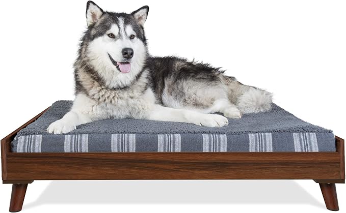 Furhaven Elevated Dog Bed Frame for 40" x 32" XL Dog Beds, Easy Assembly - Mid-Century Modern Bed Frame - Walnut, Jumbo/XL
