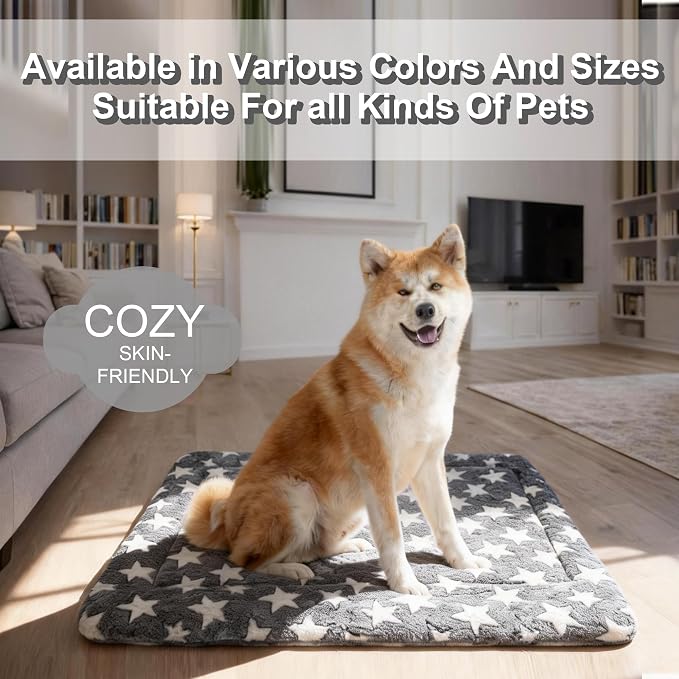 Washable Dog Bed Mat With Anti-Slip Bottom, Deluxe Plush Memory Foam Crate Pad & Waterproof Outdoor Kennel Mat For Dogs & Cats-Durable Crates Beds, Large Medium Small Puppy Size 24" x 18",Blue