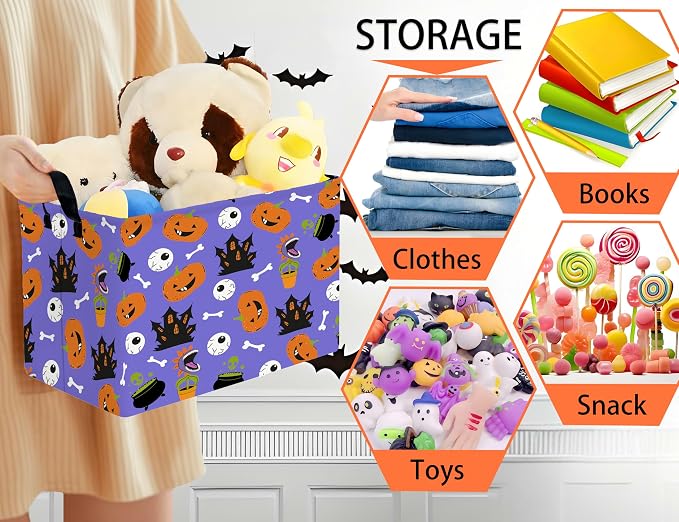 Large Halloween Themed Candy Gift Boo Basket for Kids Baby Personalized Adults Storage Bin Fall Decor(Castle Eye Pumpkin)